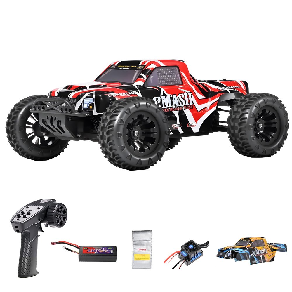 FullfunRC Smash 1:10 Scale Hobby Grade RC Truck, 30+ Mph High-Speed Brushless Model, 4WD Off-Road RTR with 2.4GHz Radio System, Fully Adjustable Oil-Filled Shocks & Metal Drivetrain
