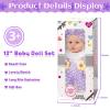 12" Flower Pattern Baby Doll With Backpack Carrier Can Store Clothes and Accessories,12 Inch Baby Dolls Set In Gift Box With Hanky Pacifier Bottle Pretend Baby Care Toy For Girl Child Toddler 3+ Gifts view 2