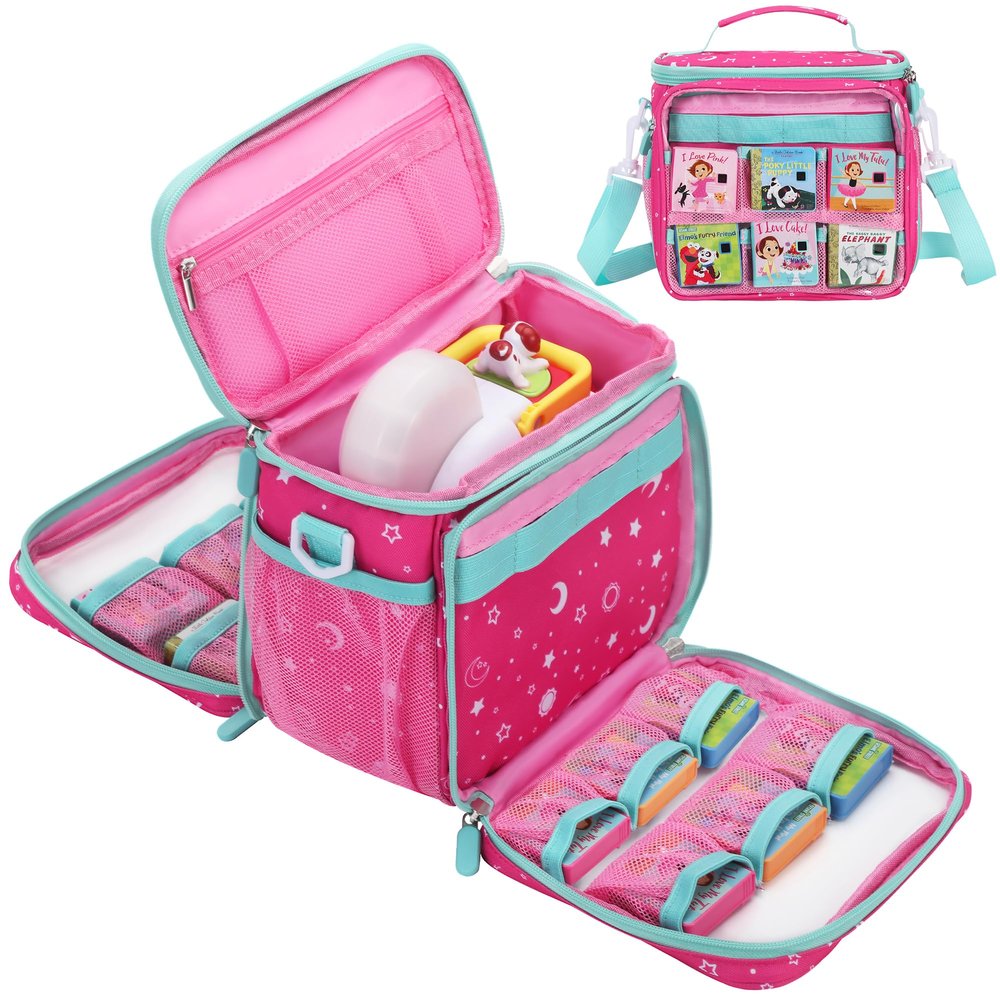 Carrying Case Compatible with Little Tikes Story Dream Machine Books Starter Set, Portable Cute Storage Bag for Storytime,Little Golden Book & Characters,Pink