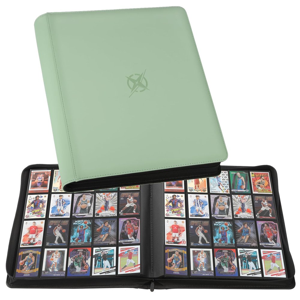 20-Pocket Card Binder, Trading Card Binder Holds 2000 Cards, Premium Zippered Trading Card Album Compatible with TCG, Game & Sports Cards (Soft Green)