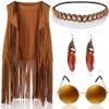 60S 70S Women'S Hippie Costume Set, Tassel Vest, Boho Headband, Feather Earrings, Retro Sunglasses, Complete Hippie Set For Cosplay Or Theme Parties view 1