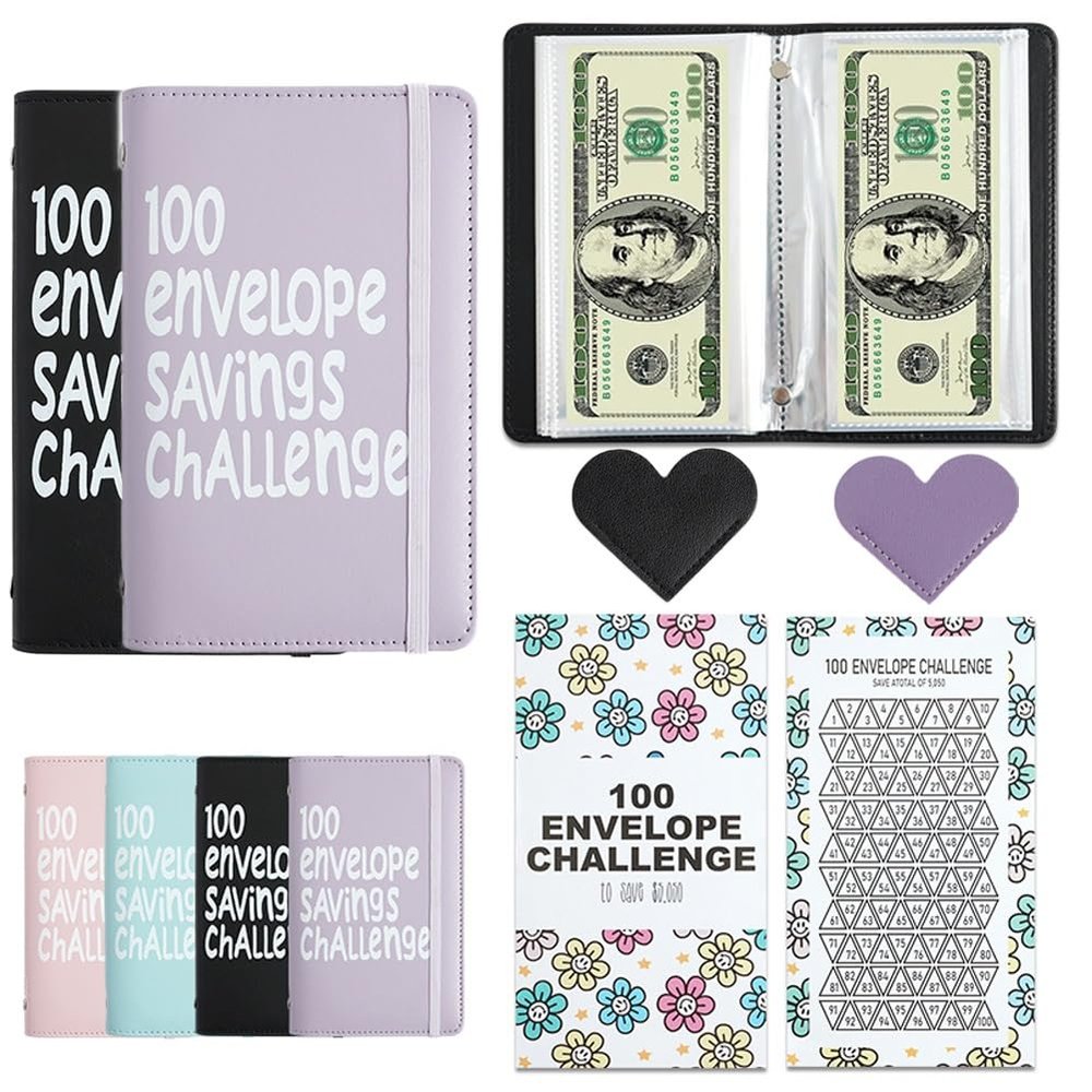 100 Days Money Saving Challenge Coin Envelope Budgetstorage Book, Mini 100 Envelopes Money Saving Challenge Book, Budget Binder for Cash Saving, Easy and Fun Way to Save $5,050(2pc-2)