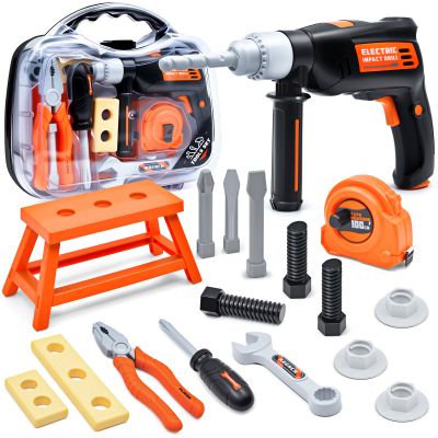 Acelane Kids Tool Playset with Electronic Toy Drill, Realistic Toy Tools with Tool Box for Kids & Toddler, Pretend Play Construction Tool Kit & Drill Sets for 3 4 5 Year Old Boys Gift