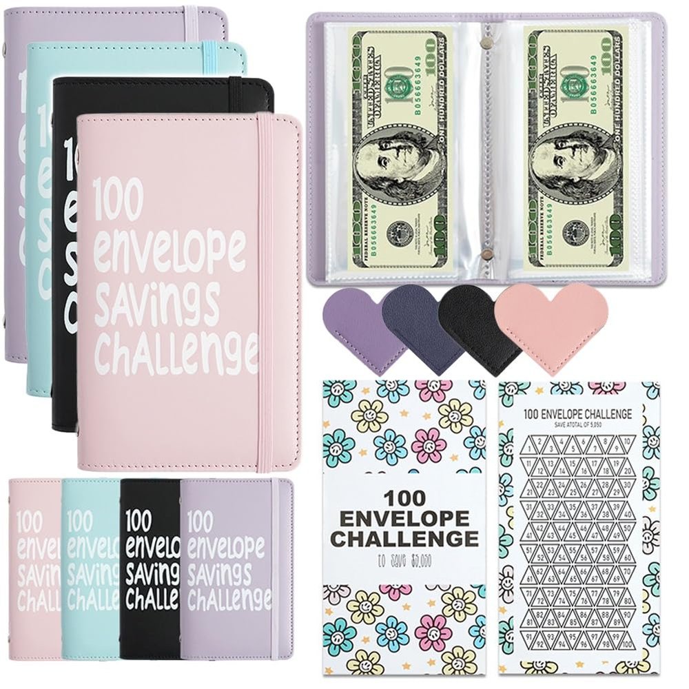 100 Days Money Saving Challenge Coin Envelope Budgetstorage Book, Mini 100 Envelopes Money Saving Challenge Book, Budget Binder for Cash Saving, Easy and Fun Way to Save $5,050(4pc)
