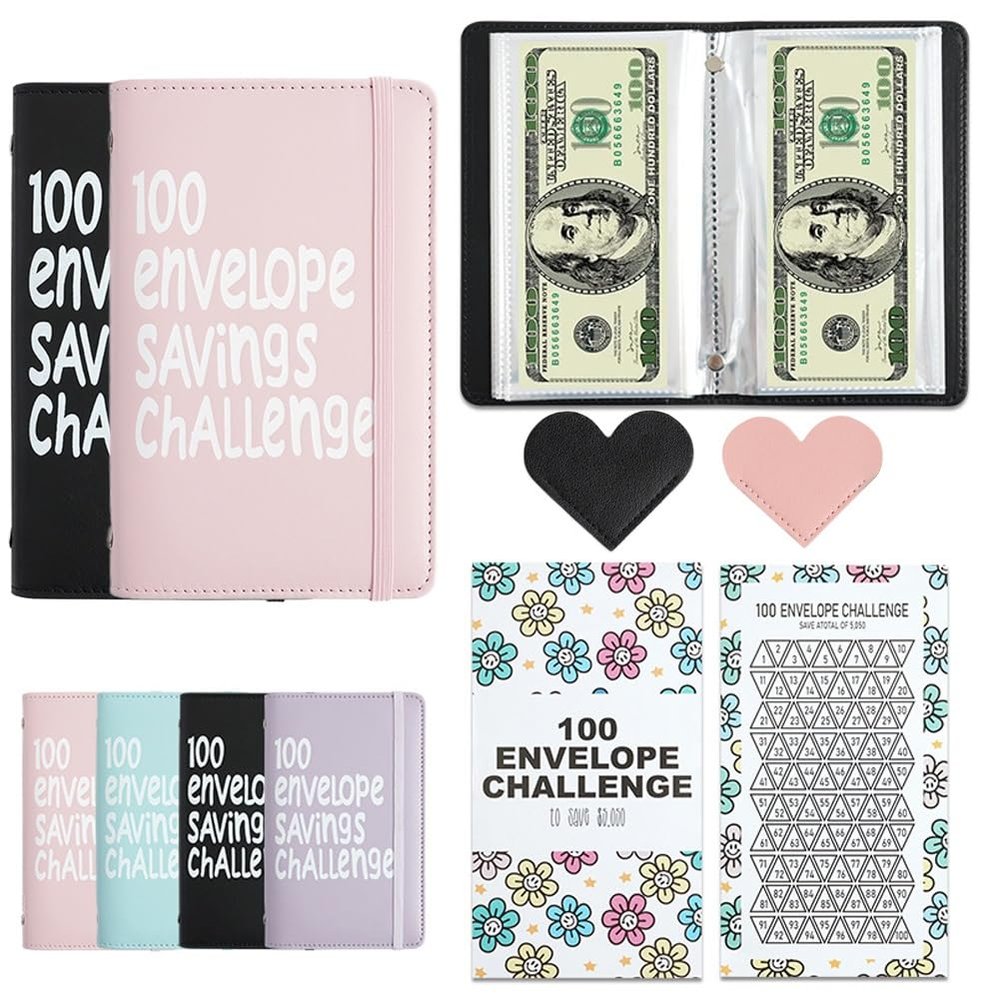 100 Days Money Saving Challenge Coin Envelope Budgetstorage Book, Mini 100 Envelopes Money Saving Challenge Book, Budget Binder for Cash Saving, Easy and Fun Way to Save $5,050(2pc-1)