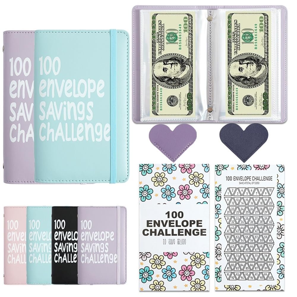 100 Days Money Saving Challenge Coin Envelope Budgetstorage Book, Mini 100 Envelopes Money Saving Challenge Book, Budget Binder for Cash Saving, Easy and Fun Way to Save $5,050(2pc-6)