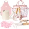 Dreamon Gardening Set Toys for Kids, Quality Garden Tool Kit Includes Tote Bag, Apron, Gloves, Shovel, Rake, Cultivator, Watering Can, STEM Learning Outdoor Gifts for Kids Toddlers (Pink) view 1