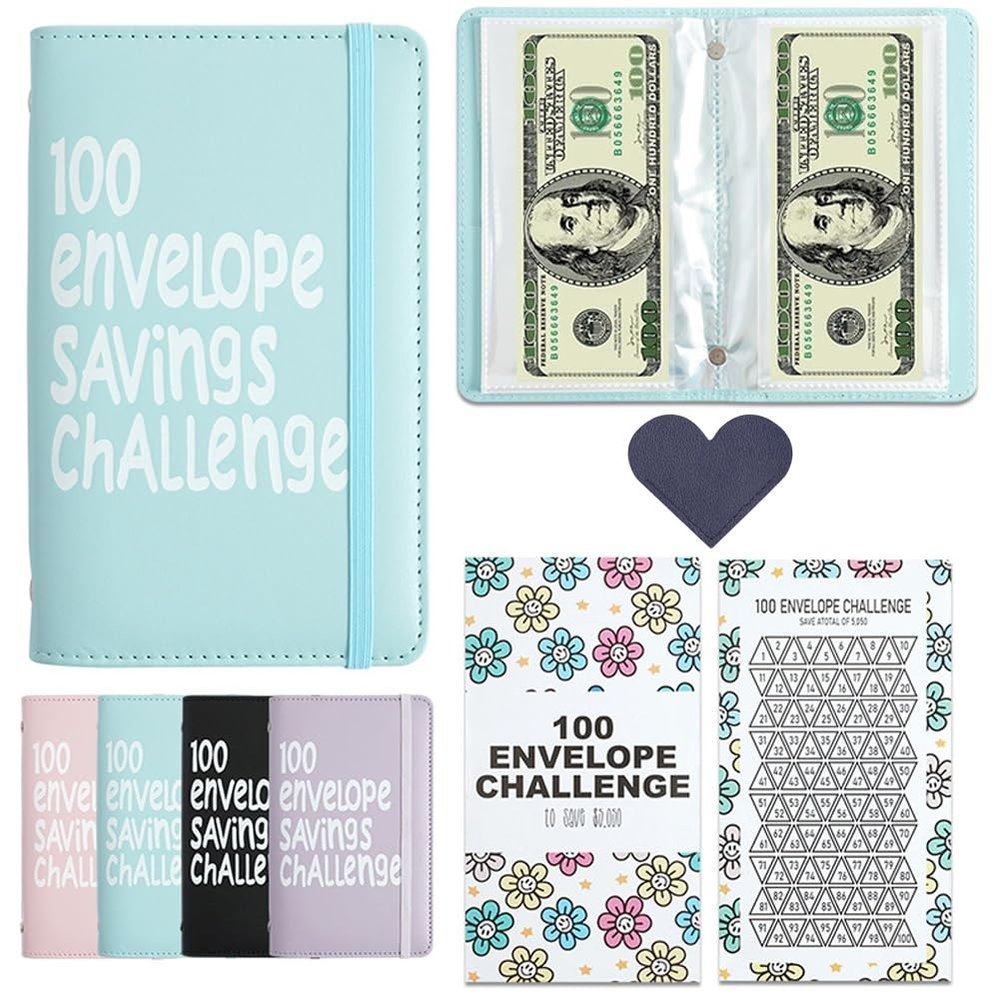 100 Days Money Saving Challenge Coin Envelope Budgetstorage Book, Mini 100 Envelopes Money Saving Challenge Book, Budget Binder for Cash Saving, Easy and Fun Way to Save $5,050(Blue)
