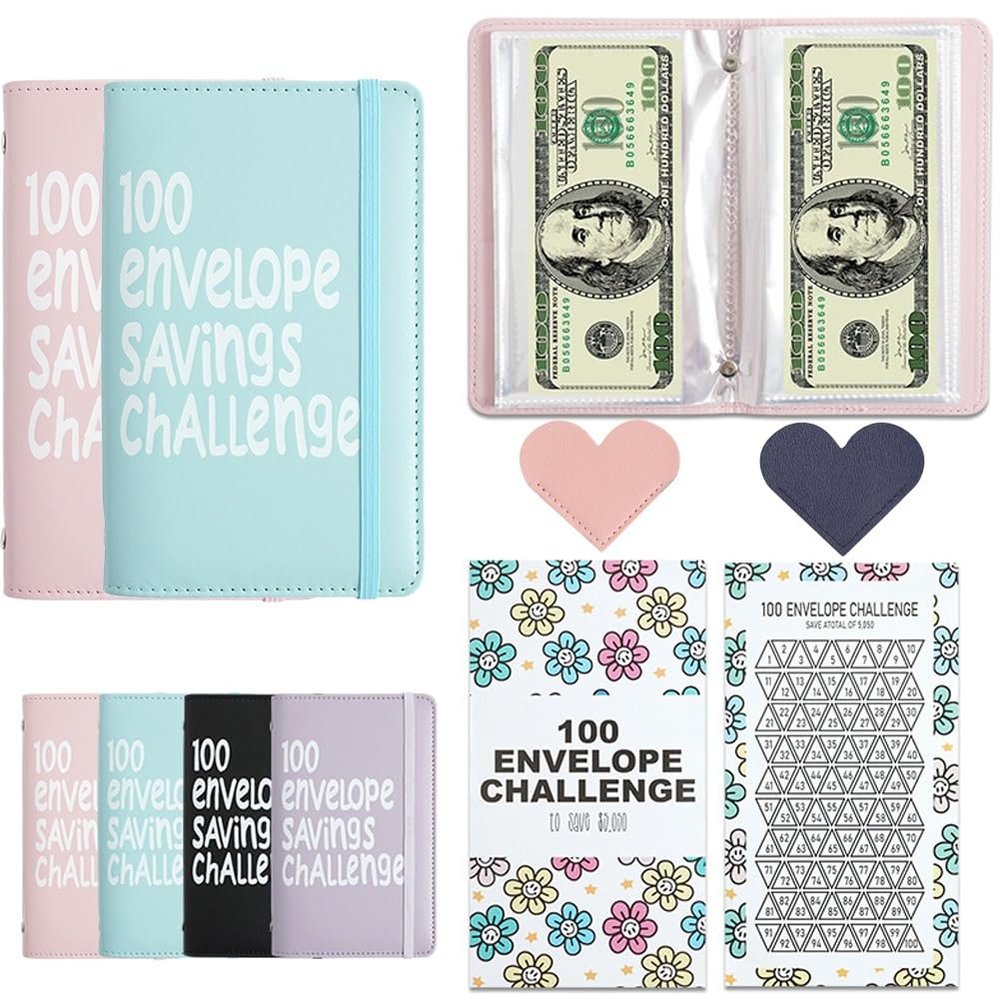 100 Days Money Saving Challenge Coin Envelope Budgetstorage Book, Mini 100 Envelopes Money Saving Challenge Book, Budget Binder for Cash Saving, Easy and Fun Way to Save $5,050(2pc-5)