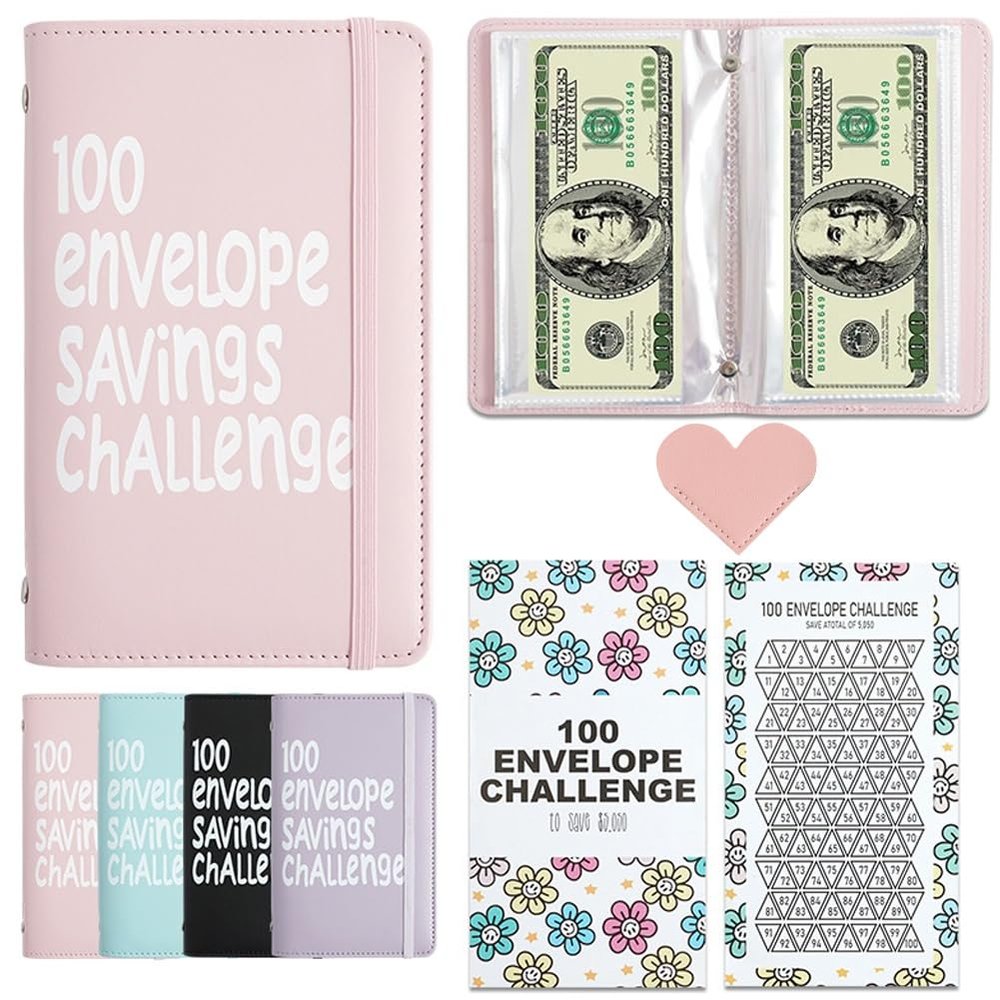 100 Days Money Saving Challenge Coin Envelope Budgetstorage Book, Mini 100 Envelopes Money Saving Challenge Book, Budget Binder for Cash Saving, Easy and Fun Way to Save $5,050(Pink)