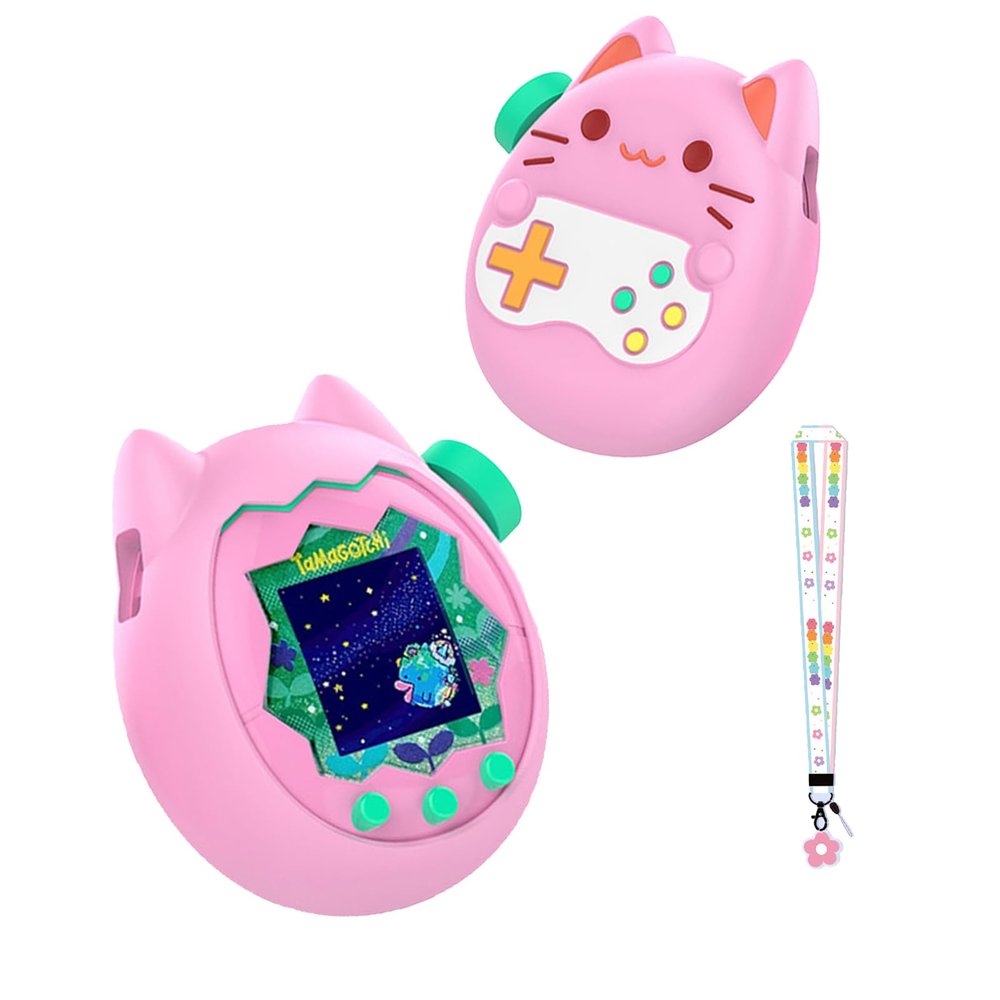 for Tamagotchi Paradise Soft Silicone Case with Flower Series Lanyard,360-degree Full Protective Case Cover with Tamagotchi Paradise, Scratch Shock ProtectionPink