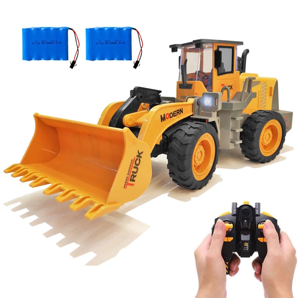 FANXMF RC Wheel Loader 1/14 9CH Remote Control Construction Vehicle Tractor 2.4G Articulated Dozer Front Loader Bulldozer Crawler with Lights & Sound Engineering Truck 2 Batteries Toys for Kids 6+