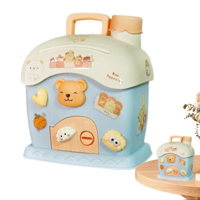 Adorable Coin Bank - Pastel Cottage Cash Holder | Miniature Lockable Money Saving Box with Key, Fun Decorative Piggy Jar Kids Desk Display for Boys and Girls Gift Organizer