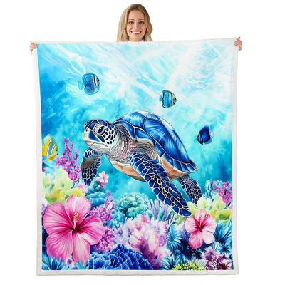 jejeloiu Cute Sea Turtle Sherpa Blanket Plush Fuzzy for Kids Boys Girls Ocean for Bed Couch Chair Living Room Baby 30"x40" Reptile Tortoise Marine Life Sea Underwater World Fleece Throw Blanket