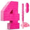16 Inch Pink Number 4 Pinata for 4th Birthday Party Decorations, Perfect for 4th Birthday Party Supplies Fiesta Anniversary Celebration Birthday Pinata with Stick Blindfold Confetti 16 x 11.8 x 3.2 In view 1