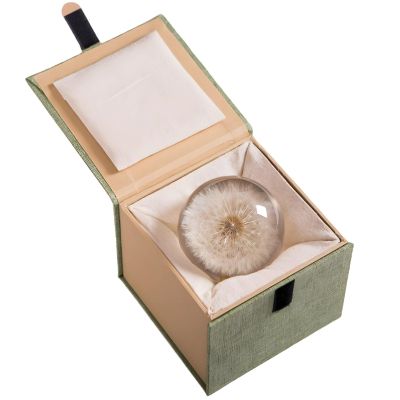 6 Cm Crystal Ball Desk Decor with Real Dandelion, Resin Craft in Elegant Green Gift Box for Special Occasions and Office Decor