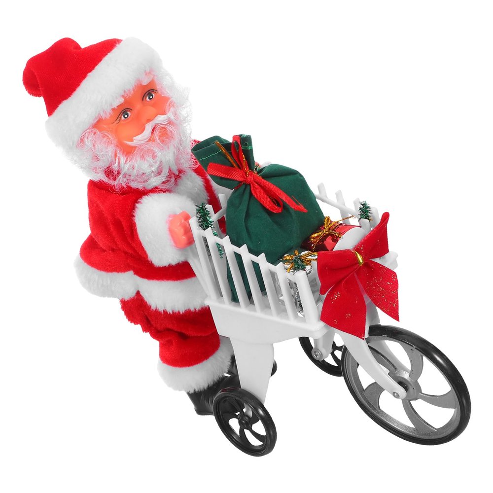 COSMEVIVI Santa Toy with Shopping Cart Interactive Christmas Musical Decoration for Family Gatherings Plush Santa Figurine for Winter Holiday Fun
