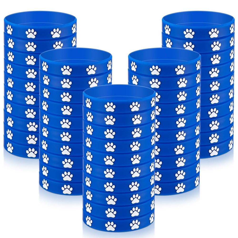 Soulchen 100 Pcs Paw Print Silicone Bracelets Dog Paw Print Rubber Wristbands for Birthday Puppy Animal Decorations Goodie Bag Party Favor Stuffers Silicone Bracelets (Blue)