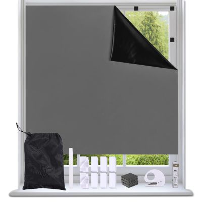 Magnetic Blackout Window Cover Blinds No Drill Cut to Size Portable Black Out Curtains Self Adhesive Stick on Temporary Shades for Bedroom Nursery Windows Doors (2, Grey, 47" W x 71" H)