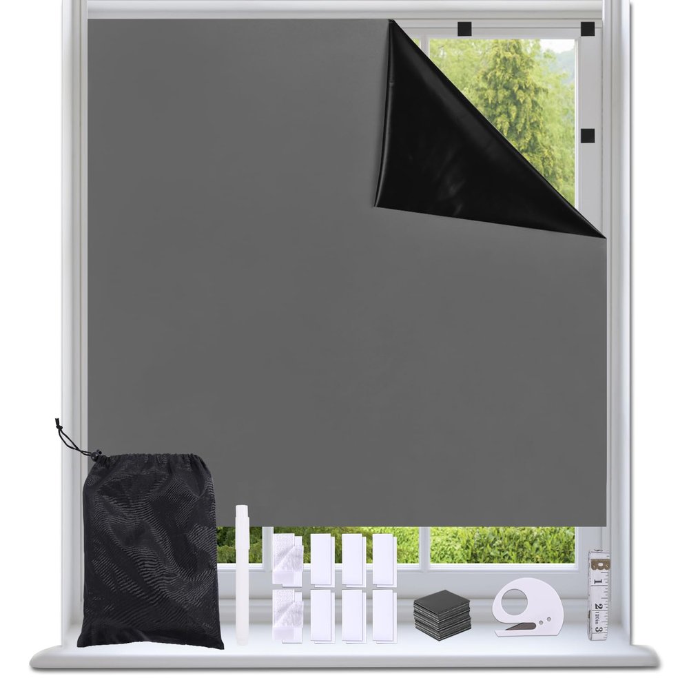 Magnetic Blackout Window Cover Blinds No Drill Cut to Size Portable Black Out Curtains Self Adhesive Stick on Temporary Shades for Bedroom Nursery Windows Doors (2, Grey, 47" W x 71" H)