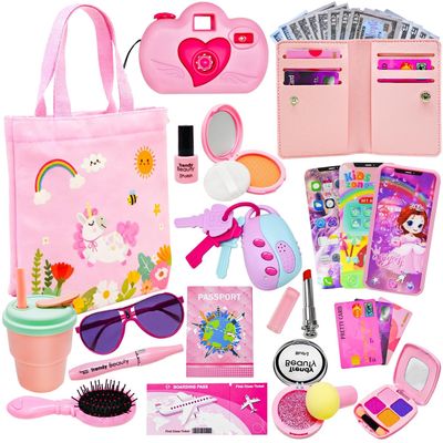 Play Purse Toys for Girls, Toddler Girl Purse Toy with Pretend Makeup Accessories, Pretend Princess Play Toys for Toddlers, Birthday Christmas Purse Toy Gifts for Girls 2 3 4 5 6 Year Old