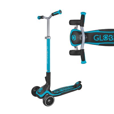 Globber Ultimum 3 Wheel Scooter with Patented Steering System, Adjustable Height, Robust, Extra Wide Deck and Wheels, Folding Scooter for Boys and Girls 5+ to Adult - 2 Year Warranty (Aqua)