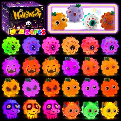 24PCS Light Up Halloween Pop Ball Toys, Halloween Party Favors Gifts for Kids, Trick or Treat Toys for Kids, Halloween Goodie Bag Stuffers,Classroom Prizes