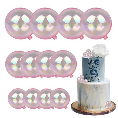 12 Pcs Balls Cake Toppers, Colorful Dreamland Transparent Ball Cake Decor, Mini Bubble Balls Cake Topper, Cake for DIY Birthday Party Supplies (Pink)