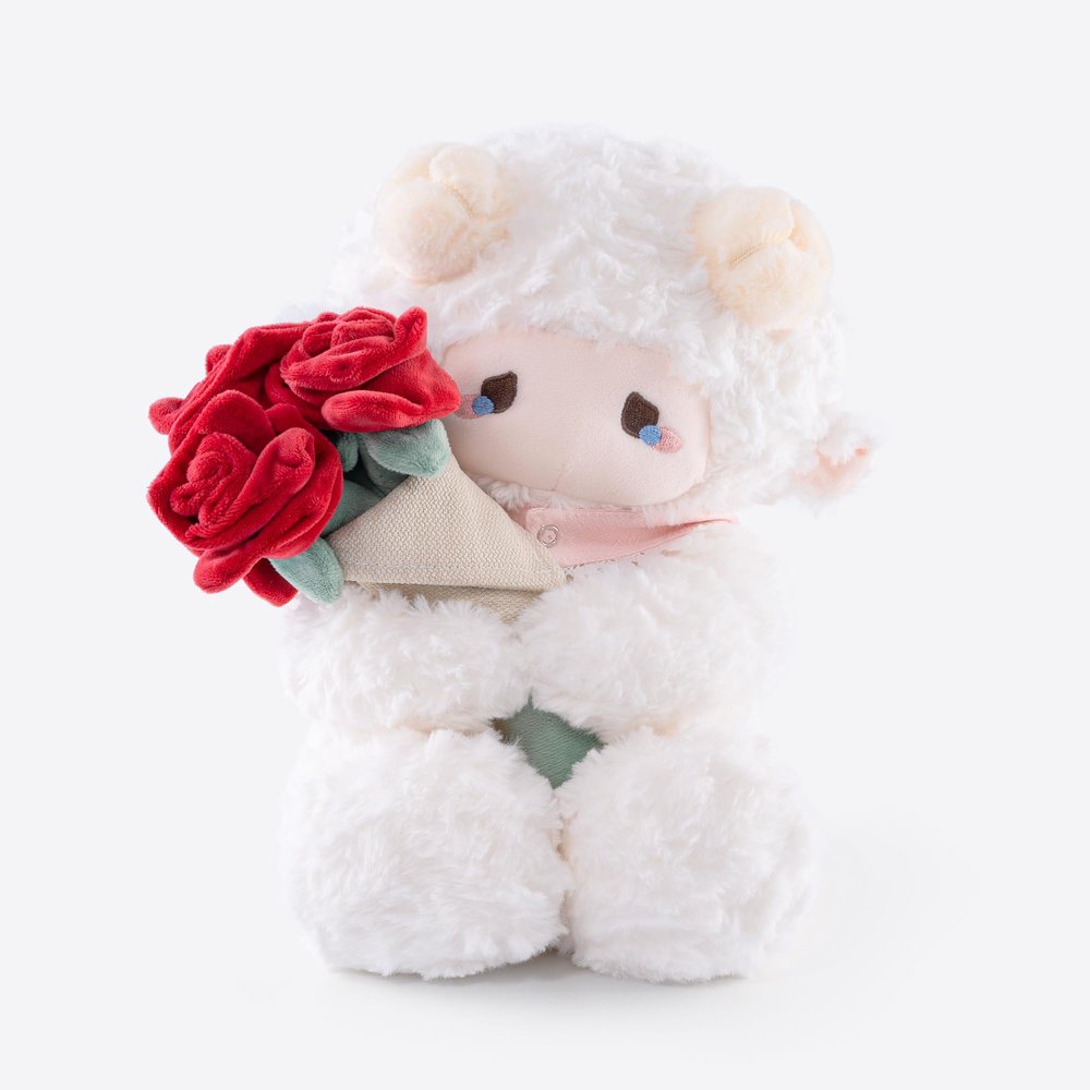 11.4" White Lamb Plush Stuffed Animal with Removable Bouquet of Red Roses - Ultra Soft & Interactive Cuddly Toy Gift, A Surprise That Never Fades