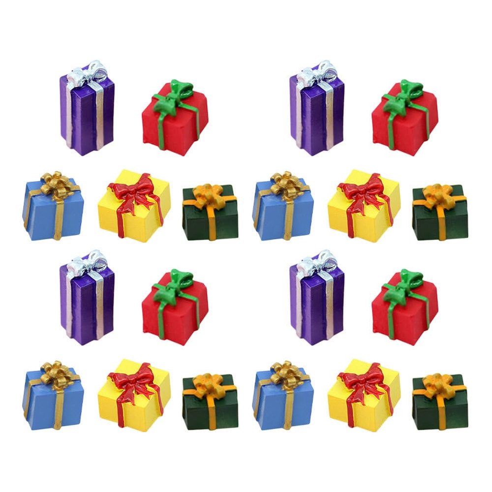 ADOCARN 40pcs Miniature Christmas Ornament: Resin Mini Presents Box Dollhouse Decorations - Tiny Christmas Figurines for Holiday Under Tree Decor