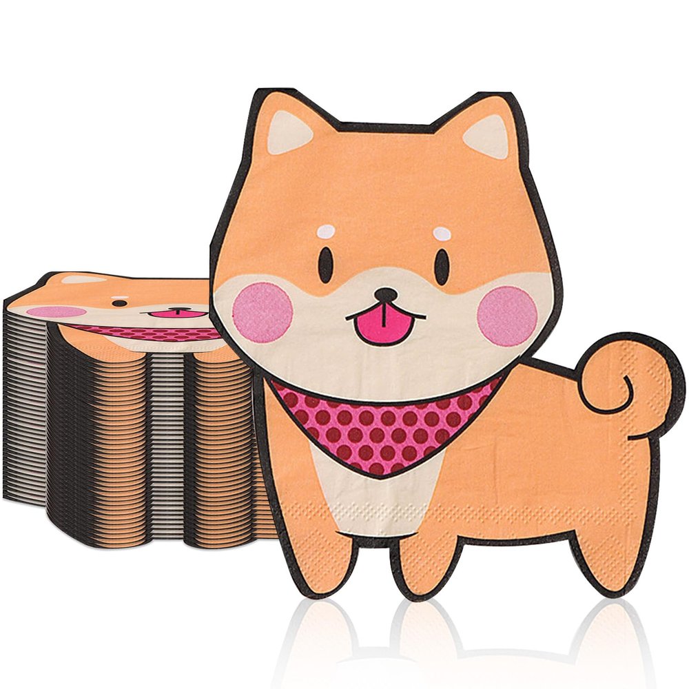 100Pcs Puppy Napkins,Cute Doggy Themed Party Tableware Kit,Dog Cocktail Napkins,For Baby Shower,Birthday,Weddings,Dog Birthday Party Decorations Supplies