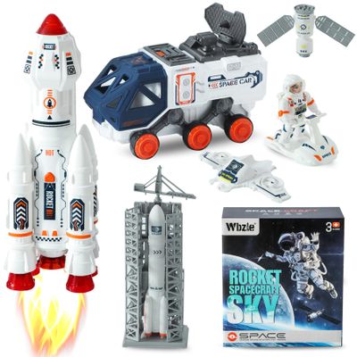 Wbzle Space Ship Toys for Kids, Rocket Toy Set with Light Sound Spray Effect, Space Set Include Car, Rocket Launcher, Satellites, Outer Space Playset Series