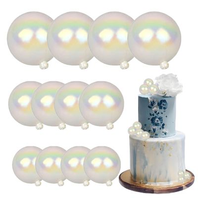 12 Pcs Balls Cake Toppers, Colorful Dreamland Transparent Ball Cake Decor, Mini Bubble Balls Cake Topper, Cake for DIY Birthday Party Supplies (White)
