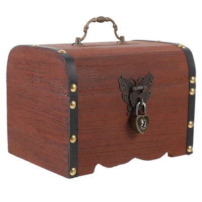 ADOCARN Wooden Treasure Box: Lockable Wooden Treasure Chest Vintage Style Jewelry Box - Multifunctional Piggy Bank for Home Decor and Travel