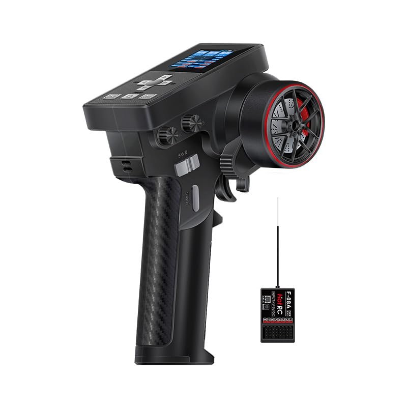 GLOBACT HOTRC CT-8B 8CH Radio Transmitter & F-08A Receiver 8 Channel Color Screen Remote Control 2.4G for 1/8 1/10 1/18 1/24 RC Crawler Drift Truck Car Boat Tank TRX4 TRX4M SCX10 SCX24 Upgrades