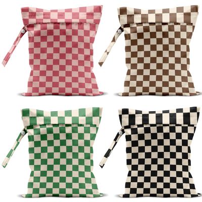 4 Pack Cute Wet Bag Waterproof Washable Reusable Wet Dry Bag for Swimsuit Dirty Clothes Diaper Travel Pool Yoga Gym Birthday Party Camping Toiletries Beach Essentials, Colorful Checkered
