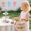 CUTE STONE Wooden Toy Tea Party Set, Kids Dessert Playset with Double-Sided Holiday Stand, Cupcake Stand, Pretend Play Baking Food for Toddler 3-6 Years Old Girls Boys view 2