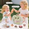CUTE STONE Wooden Toy Tea Party Set, Kids Dessert Playset with Double-Sided Holiday Stand, Cupcake Stand, Pretend Play Baking Food for Toddler 3-6 Years Old Girls Boys view 3