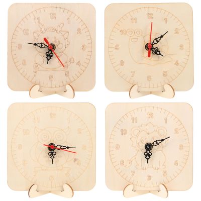 COSMEVIVI 4 Sets Make Your Own Clock: DIY Wooden Blank Clock Kit for Kids - Unfinished Painting Craft - Creative Handcraft Material for Time Learning