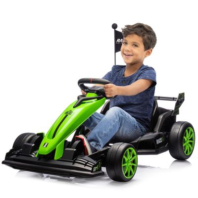 Go Kart Electric Ride on Car24v Ride on Go Kart for KidsDrift Kart Car with Adjustable Seat,7.5MPH Fast Drifting Circling, Max Load 135Lbs,Racing Toy for Kids, Green