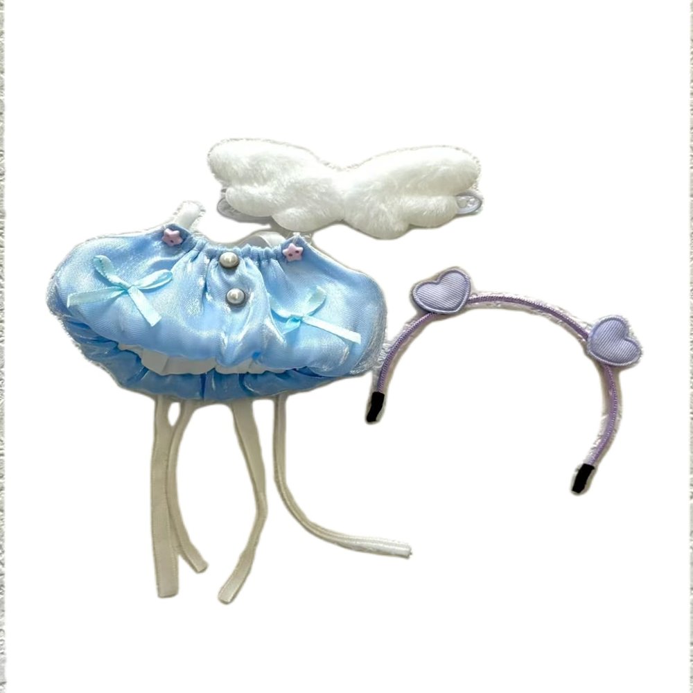 Fantasy Blue Jellyfish Doll Costume with Detachable Wings - Adjustable Outfit for 7.2 inch Plush Toy Figures