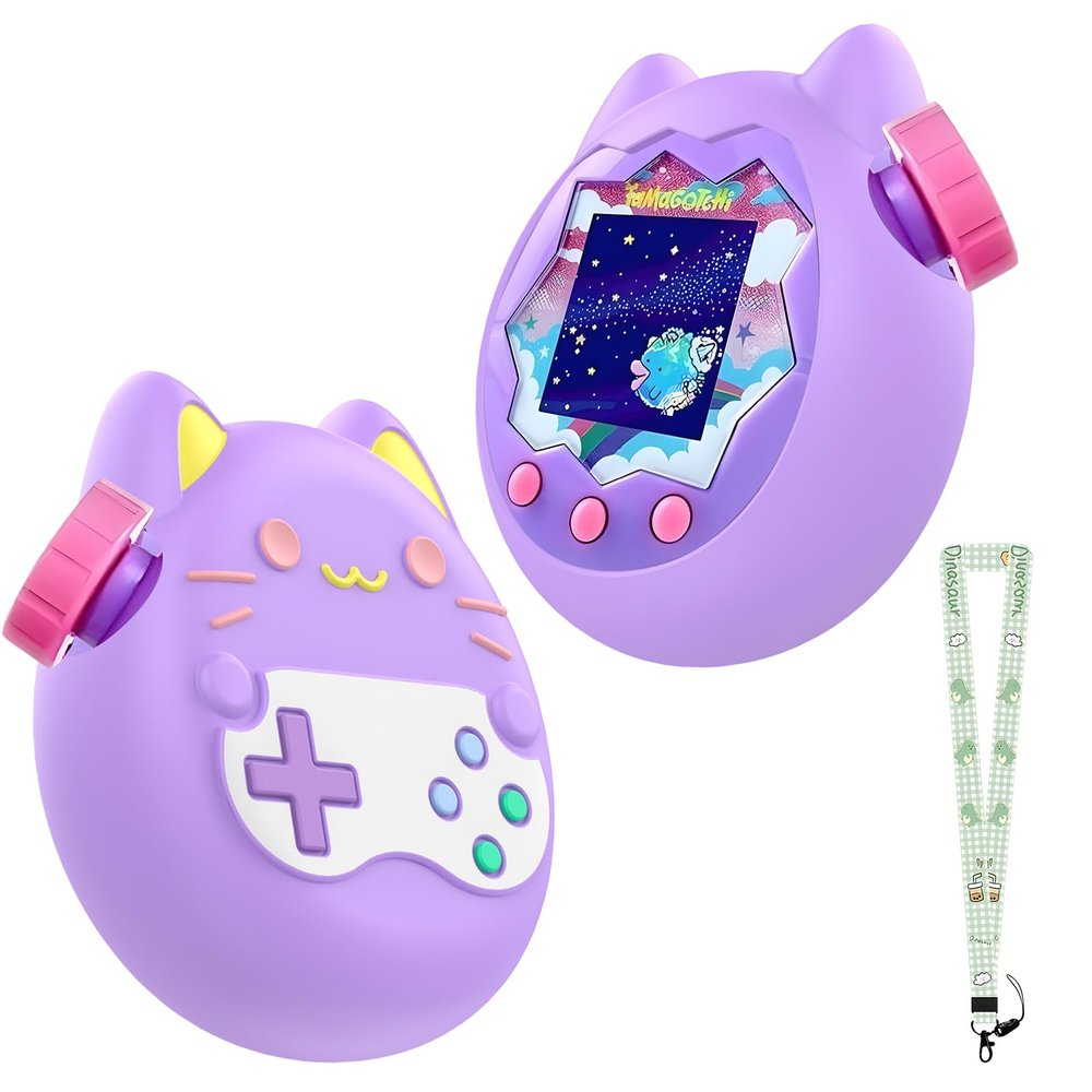 KONXISA For Tamagotchi Paradise Case Cover, Protective Case with Cute Lanyard, Soft Silicone Protective Cover for Kids Game Machine, Protective Shell with Dustproof and Shockproof, Purple
