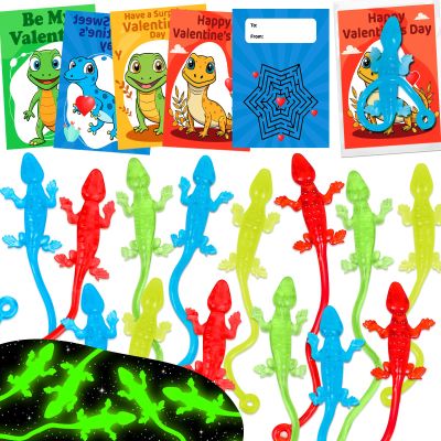 30PCS Valentines Day Cards Gifts for Kids Sticky Gecko Toys With Valentines Greeting Cards Kids Valentines Party Favors Classroom Exchange Gifts School Supplies Goodie Bag Stuffers Stretchy Bulk Toy