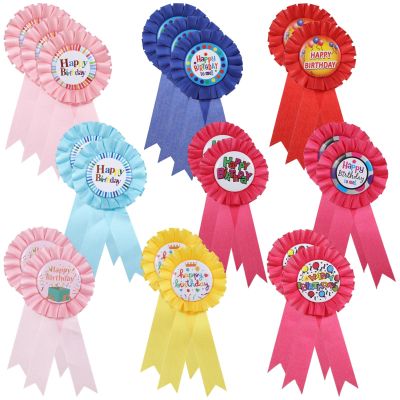 20-Piece Happy Birthday Ribbon Pins, 2.95 X 6.3 Inch Multicolor Tinplate Badges For Party Decoration