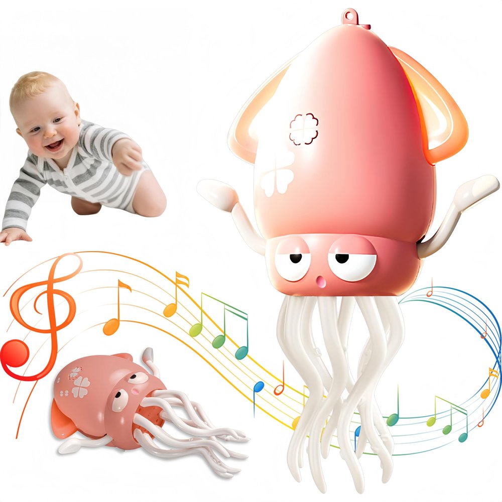 Dancing Octopus Baby Toy,Electric Crawling Octopus Tummy Time Toy,Rechargeable Magic Dancing Music Squid for Kids Ages 3 to 6,Adorable Gifts for Kids Birthdays,Funny Office Desk Decoration (Pink)