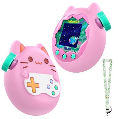 KONXISA For Tamagotchi Paradise Case Cover, Protective Case with Cute Lanyard, Soft Silicone Protective Cover for Kids Game Machine, Protective Shell with Dustproof and Shockproof, Pink