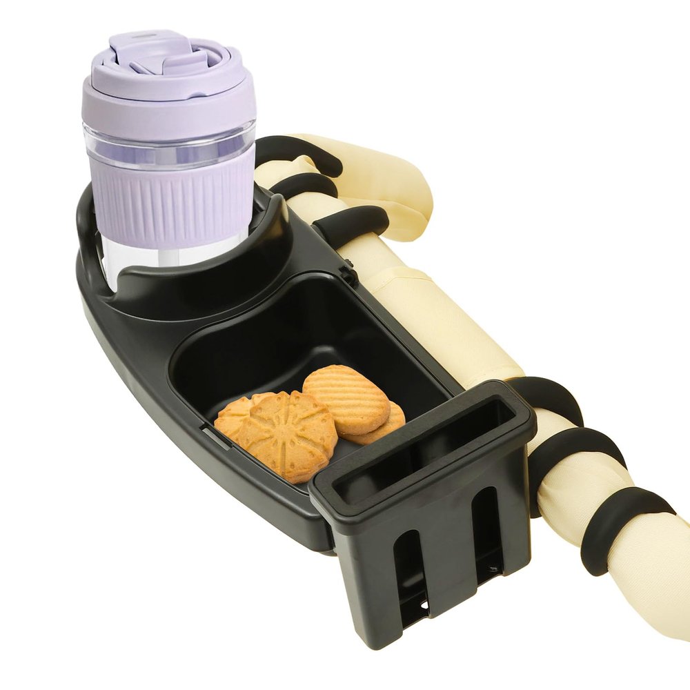 3 in 1 Stroller Snack Tray with Cup Holder Pram Accessoeies Universal Stroller Food Tray with Removable Hooks Cup Snack Holder for Travel Shopping Going Out