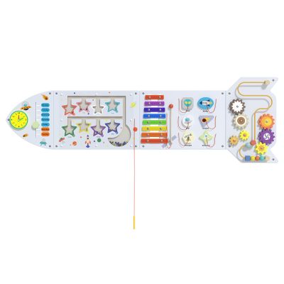 Spacocld Montessori Busy Board - White Rocket Activity Wall Panels, Wall Toys for Toddlers 3+, Sensory Panels for Kids, Wooden Activity Cubes, Playroom Daycare Toys, Toddler Sensory Board (4PCS)