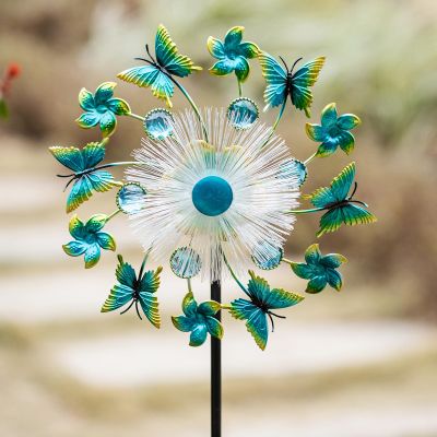 46" Butterfly Flower Solar Wind Spinners Led Garden Wind Spinner, Sapphire Kinetic Windmill Wind Spinner Outdoor Decor, Wind Sculpture for Patio, Lawn & Garden