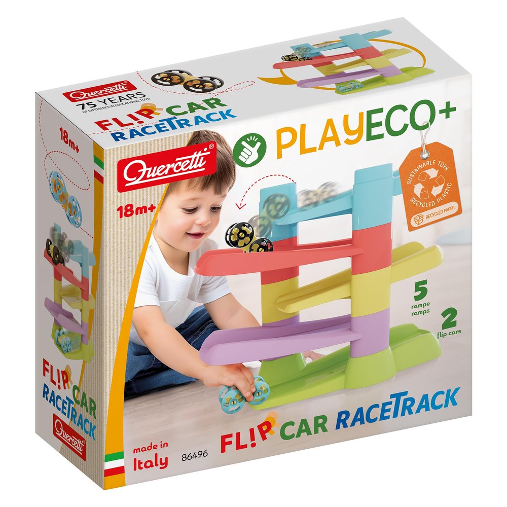 Quercetti Flip Car Race Track Eco Eco-Friendly and Durable Car Track, Educational Toy for Children from 1 Year Old